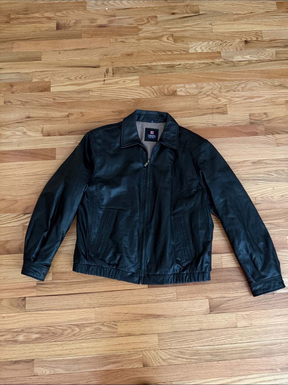 Chaps Black Leather Bomber Jacket
